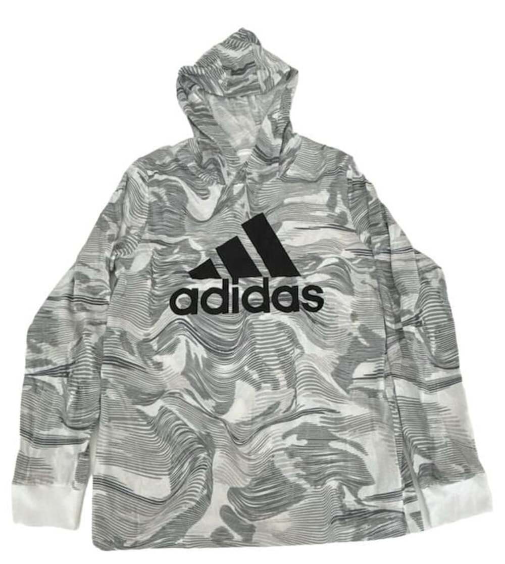 Youth large YL Adidas Long Sleeve Liquid Camo Printed Hoodie White and Grey